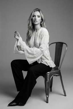 Anna 2 - ASYMMETRIC TEXTURED BLOUSE - LIMITED EDITION + 50TH ANNIVERSARY WOOL-BLEND TROUSERS WITH BELT - B&W Crosswalk Stripes [SceneRegenerate]