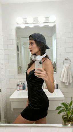 Petra - EMBROIDERED TEXTURED BLOUSE + CONTRAST TRIM TROUSERS - Bathroom Mirror Selfie [Rotated 49° Left]