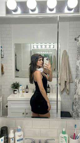 Petra - ASYMMETRIC TEXTURED BLOUSE - LIMITED EDITION + CONTRAST TRIM TROUSERS - Bathroom Mirror Selfie [Rotated 49° Right]