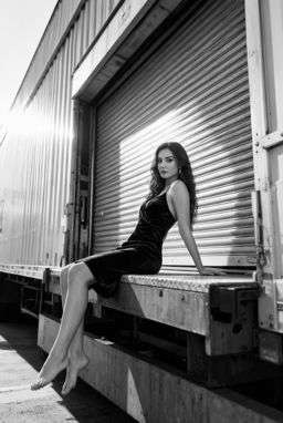 Petra - FAUX LEATHER BOMBER JACKET + CONTRAST TRIM TROUSERS - B&W Loading Dock [Rotated 25° Left]