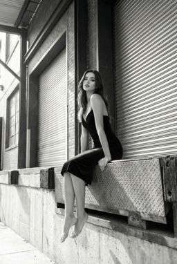 Petra - FAUX LEATHER BOMBER JACKET + 50TH ANNIVERSARY LEATHER TROUSERS WITH DARTS AND BELT - B&W Loading Dock [Rotated 48° Right]