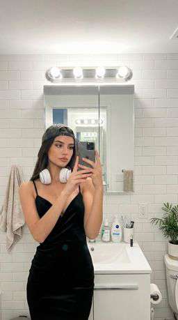 Petra - FAUX LEATHER BOMBER JACKET + 50TH ANNIVERSARY WOOL BLEND TROUSERS - Bathroom Mirror Selfie