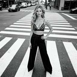 Anna 2 - LACE TRIANGLE BRALETTE + 50TH ANNIVERSARY WOOL-BLEND TROUSERS WITH BELT - B&W Crosswalk Stripes