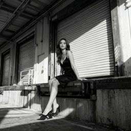 Petra - ASYMMETRIC TEXTURED BLOUSE - LIMITED EDITION + CONTRAST TRIM TROUSERS - B&W Loading Dock [Rotated 24° Left]