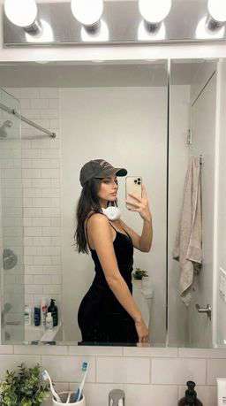 Petra - CONTRAST LACE BRALETTE + 50TH ANNIVERSARY LEATHER TROUSERS WITH DARTS AND BELT - Bathroom Mirror Selfie [Rotated 49° Left]