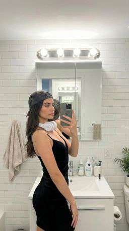 Petra - FAUX LEATHER BOMBER JACKET + 50TH ANNIVERSARY WOOL BLEND TROUSERS - Bathroom Mirror Selfie [Rotated 24° Left]