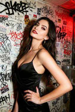 Petra - CONTRAST LACE BRALETTE + CONTRAST TRIM TROUSERS - Punk Graffiti Wall Flash [Rotated 42° Left]